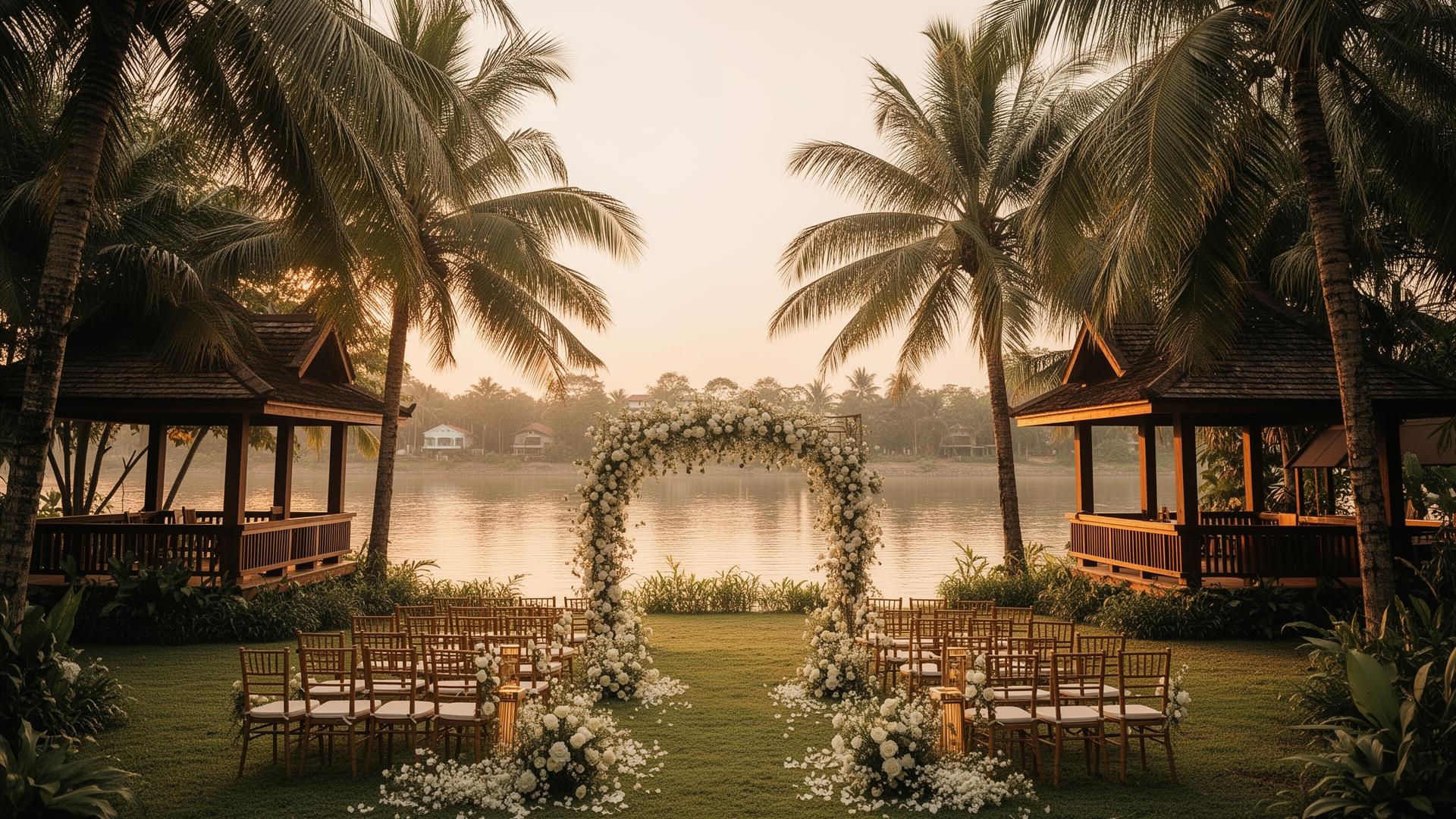 An Lâm Retreats Saigon River — riverside ceremony setting at golden hour